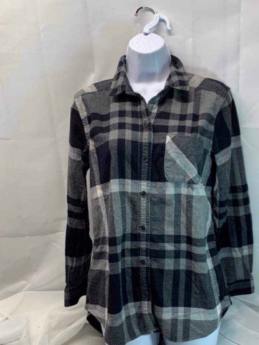 Eddie Bauer Black and Gray Plaid Button-Down Shirt - Picture 1 of 3
